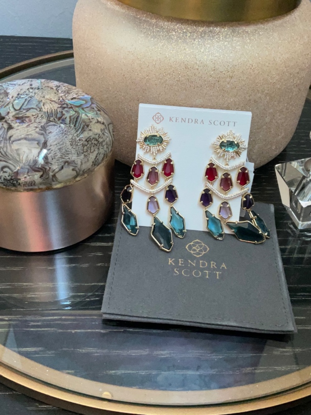Kendra Scott Alexandria Tiered Statement Earrings in Gold in Multi Mix - Picture 3 of 6